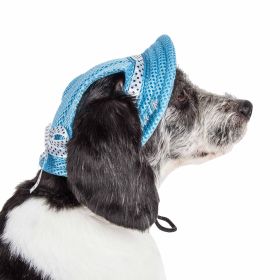 Pet Life 'Sea Spot Sun' Uv Protectant Adjustable Fashion Mesh Brimmed Dog Hat Cap - Blue - Large