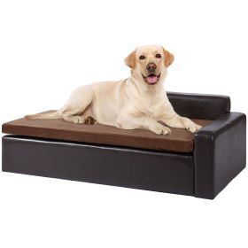 VEVOR Pet Sofa, Dog Couch for Large-Sized Dogs and Cats, Soft Leather Dog Sofa Bed, 110 lbs Loading Cat Sofa, Black - Large Size