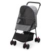 Foldable Pet Stroller, Small Dog Cat Stroller with Storage Basket for Small Puppies, Gray and Black - As Picture